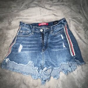 red white and blue striped jeans shorts
